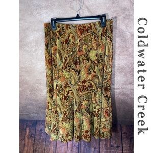 Coldwater Creek Paisley Flair Skirt-tan/burgundy/green/black-Size Large-EUC!!
